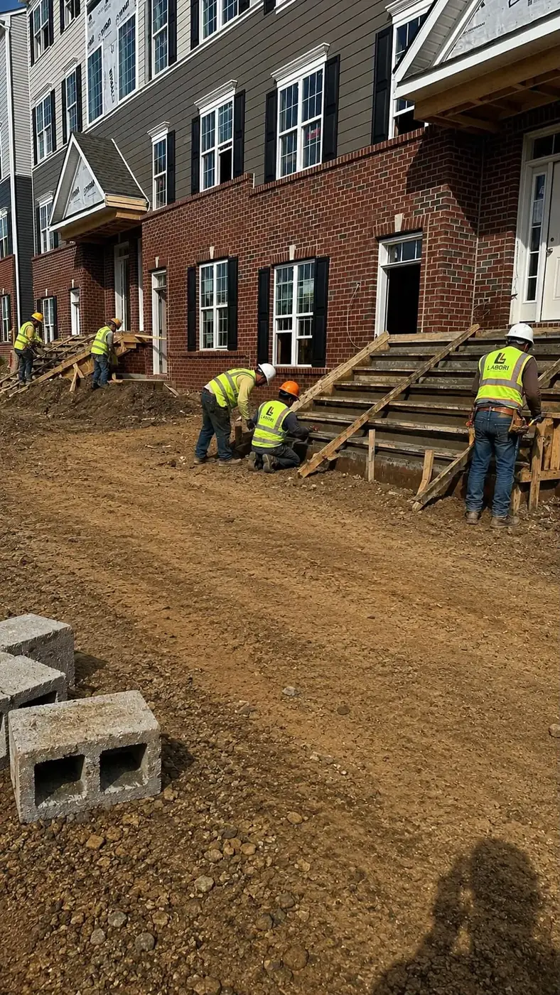 LABORI crew forming cast-in-place concrete stairs at a multifamily project