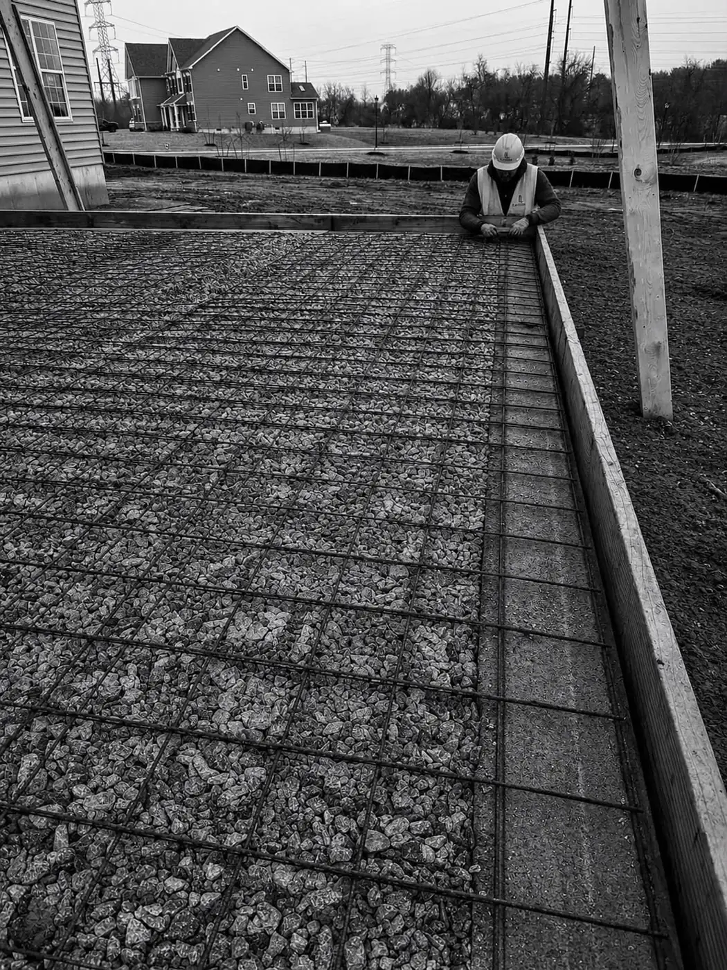 Reinforced slab prepared for a commercial concrete pour