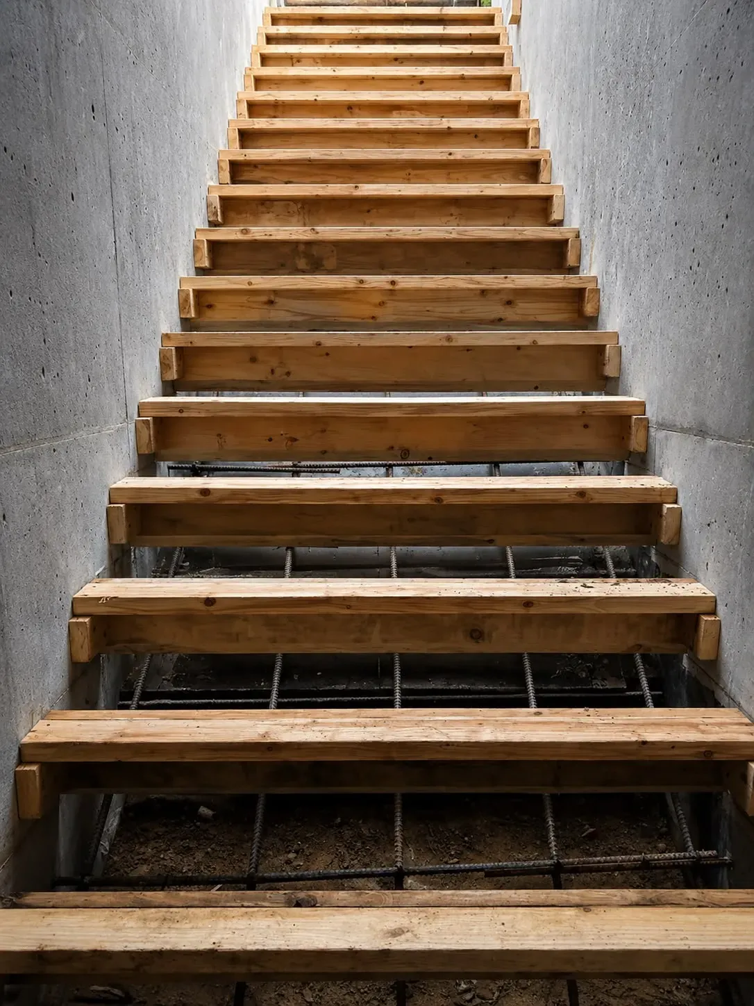 Formwork and rebar set for cast-in-place concrete stairs