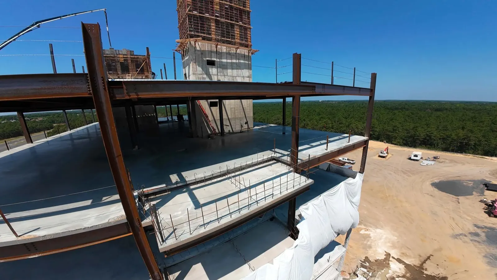 Elevated structural concrete decks with rebar dowels