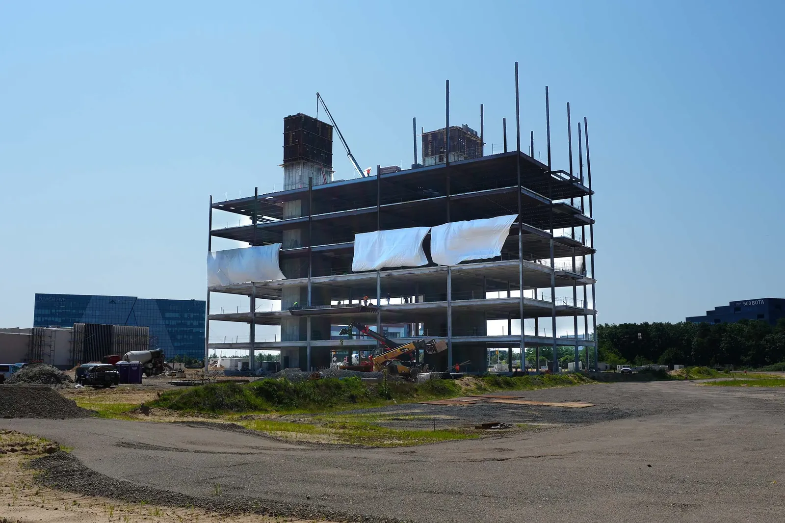 Commercial multi-story building frame under construction