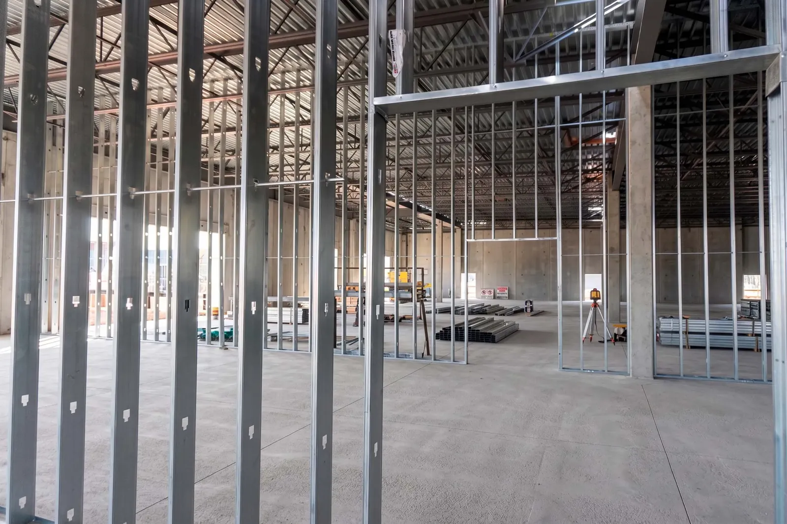 Commercial concrete slab with steel framing installed